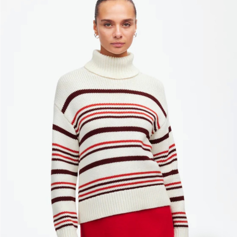 Madewell Ribbed Cotton Turtleneck Sweater in Stripe xs new